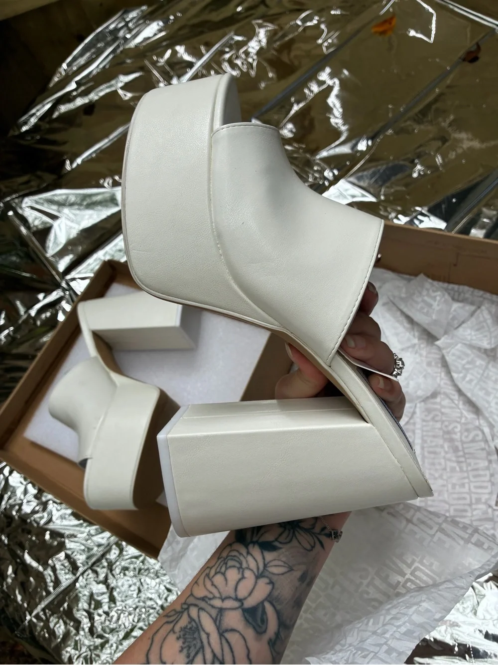 Steve Madden White Platform Block Heel Sandals